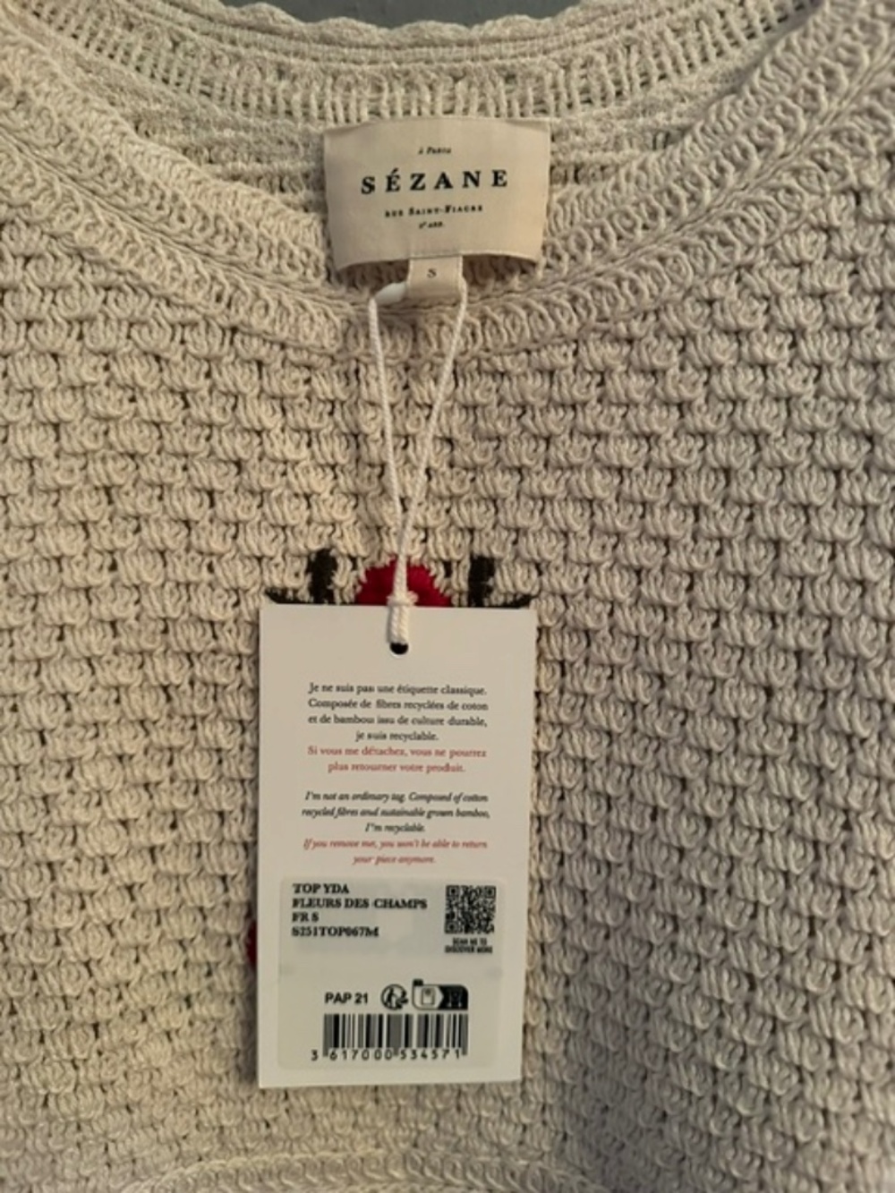 Sezane YDA Top Wildflower Crochet NWT Small - Picture 5 of 5
